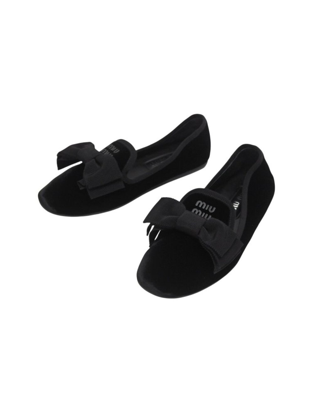Miu Miu Flat Pumps Velvet Leather Rubber Black Logo Plate